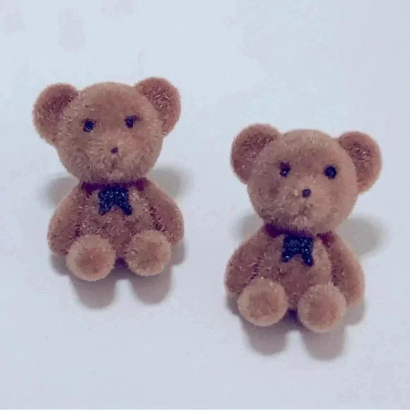 Adorable Brown Teddy Bear Stud Earrings w/ 925 Silver Posts NWT - Picture 1 of 4